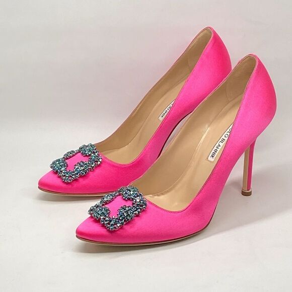 Manolo Blahnik Hangisi 105 Embellished Satin Pumps size 39 - Picture 6 of 15